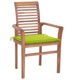  Krzesła stołowe, 2 szt., jasnozielone poduszki, drewno tekowe