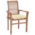  Krzesła stołowe, 2 szt., kremowe poduszki, drewno tekowe