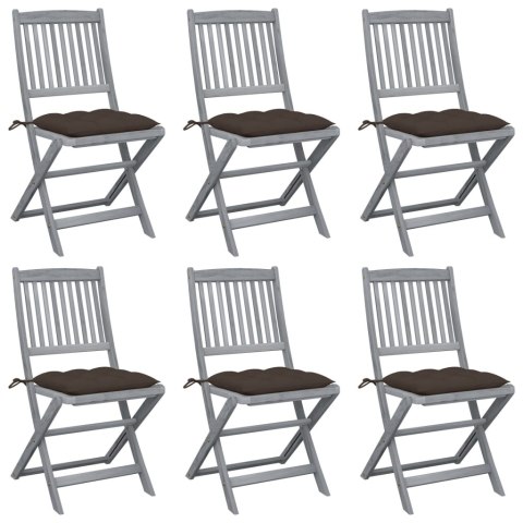  Składane krzesła ogrodowe, 6 szt., poduszki, drewno akacjowe