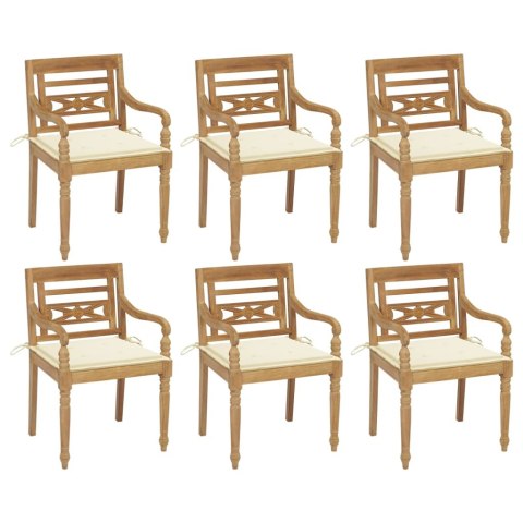  Krzesła Batavia z poduszkami, 6 szt., lite drewno tekowe