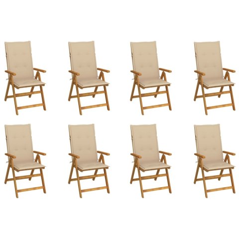  Składane krzesła ogrodowe z poduszkami, 8 szt., drewno akacjowe