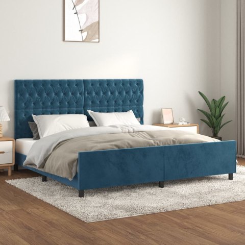  Rama łóżka z zagłówkiem, ciemnoniebieska, 200x200 cm, aksamitna