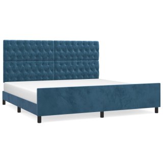  Rama łóżka z zagłówkiem, ciemnoniebieska, 200x200 cm, aksamitna
