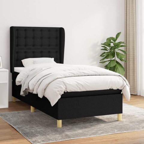  Łóżko kontynentalne z materacem, czarne, tkanina, 80x200 cm