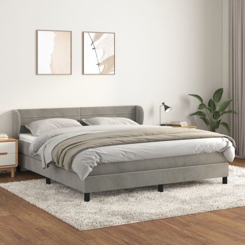  Łóżko kontynentalne z materacem, jasnoszare, 160x200cm, aksamit