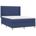  Łóżko kontynentalne z materacem, niebieskie, tkanina 140x190 cm