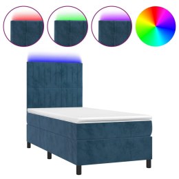  Łóżko kontynentalne, materac i LED, niebieski aksamit 100x200cm