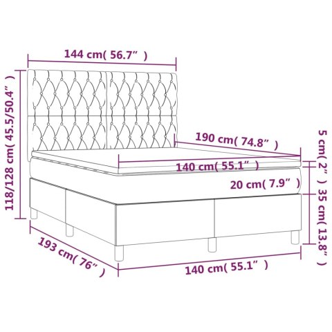  Łóżko kontynentalne z materacem i LED, czarny aksamit 140x190cm