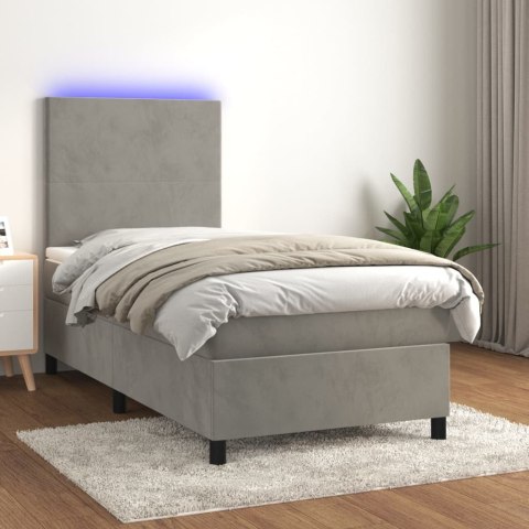  Łóżko kontynentalne z materacem i LED, szare 90x200 cm, aksamit