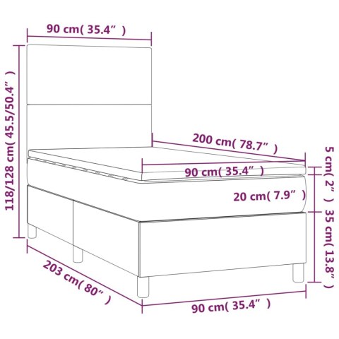  Łóżko kontynentalne z materacem i LED, szare 90x200 cm, aksamit