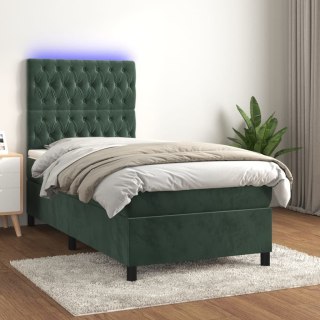  Łóżko kontynentalne z materacem i LED zielony aksamit 90x190 cm