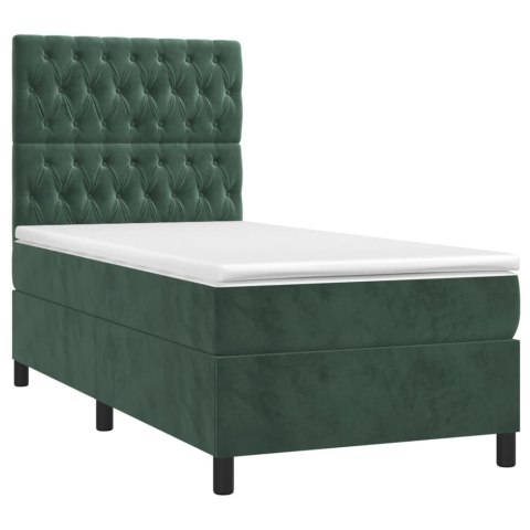  Łóżko kontynentalne z materacem i LED zielony aksamit 90x190 cm