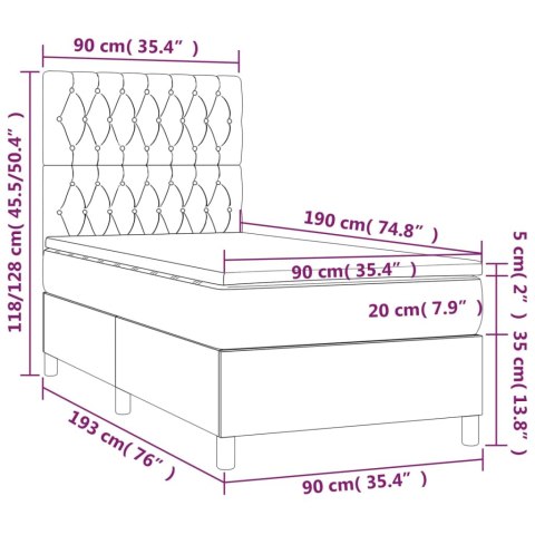  Łóżko kontynentalne z materacem i LED zielony aksamit 90x190 cm