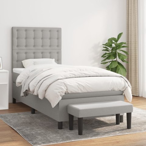  Łóżko kontynentalne z materacem, jasnoszare, tkanina, 90x200 cm