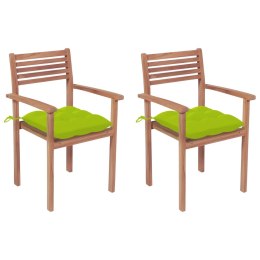  Krzesła ogrodowe, 2 szt., jasnozielone poduszki, drewno tekowe
