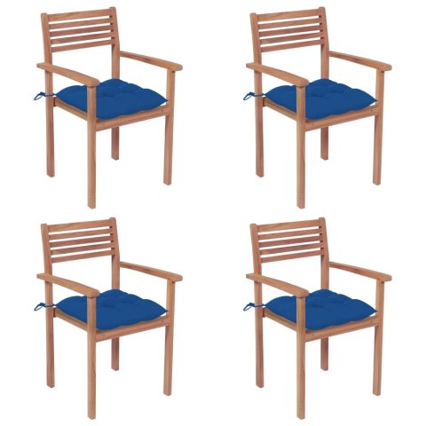  Krzesła ogrodowe, 4 szt., niebieskie poduszki, drewno tekowe