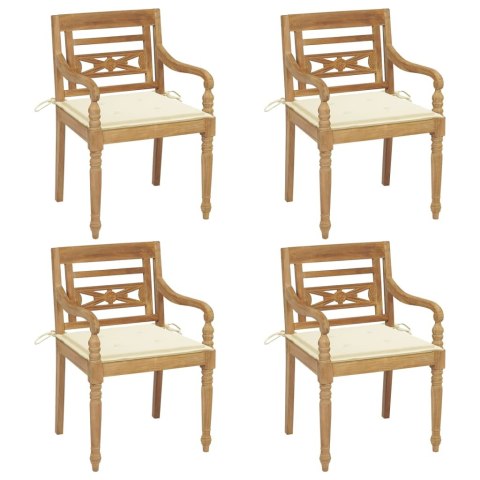  Krzesła Batavia z poduszkami, 4 szt., lite drewno tekowe