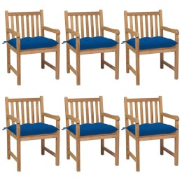  Krzesła ogrodowe z niebieskimi poduszkami, 6 szt., tekowe