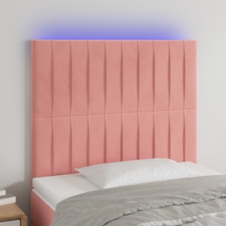  Zagłówek do łóżka z LED, różowy, 80x5x118/128 cm, aksamit