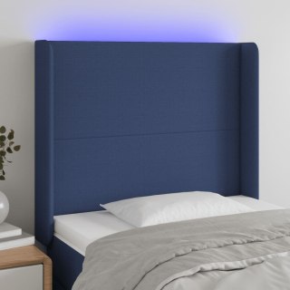  Zagłówek do łóżka z LED, niebieski, 93x16x118/128 cm, tkanina