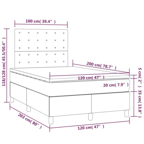  Łóżko kontynentalne, materac i LED, niebieski aksamit 120x200cm