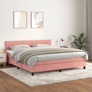  Łóżko kontynentalne z materacem, różowe, 160x200 cm, aksamit