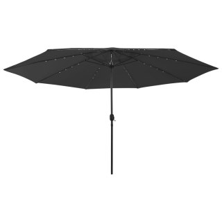  Parasol ogrodowy z LED i metalowym słupkiem, 400 cm, czarny