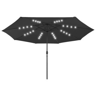  Parasol ogrodowy z LED i metalowym słupkiem, 400 cm, czarny