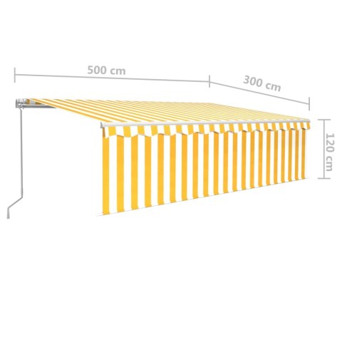  Ręcznie zwijana markiza z zasłoną, 5x3 m, żółto-biała