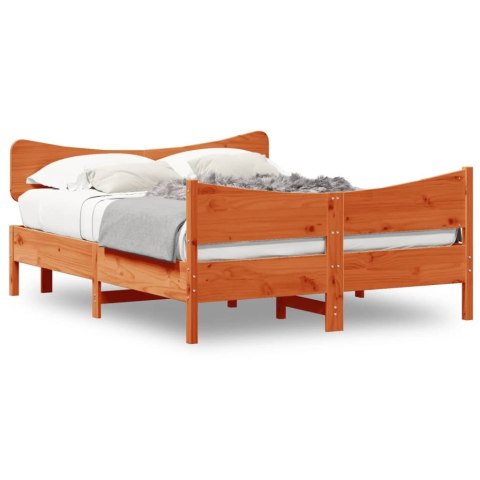  Rama łóżka z wezgłowiem, woskowy brąz, 160x200 cm, sosnowa