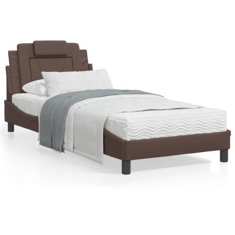  Łóżko z materacem, brązowe, 90x200 cm, sztuczna skóra