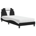  Łóżko z materacem, czarno-białe, 90x190 cm, sztuczna skóra