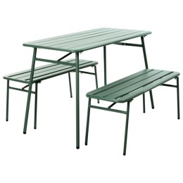 ProGarden 3-cz. zestaw mebli ogrodowych: stół i ławki, stal, zielony