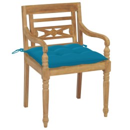  Krzesła Batavia z jasnoniebieskimi poduszkami, 2 szt., tekowe