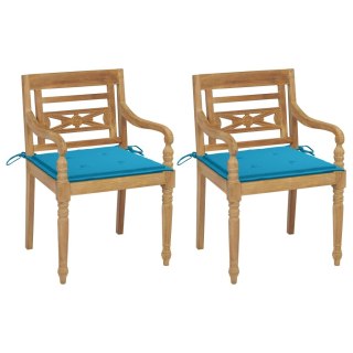  Krzesła Batavia z niebieskimi poduszkami, 2 szt., drewno tekowe