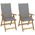 Rozkładane krzesła ogrodowe z poduszkami, 2 szt., lita akacja
