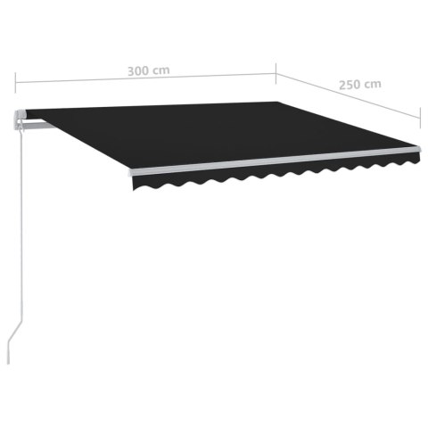  Automatycznie zwijana markiza ze słupkami, 3x2,5 m, antracytowa