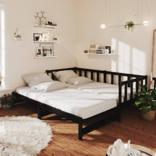  Łóżko wysuwane, 2 x (90x200) cm, czarne, lite drewno sosnowe