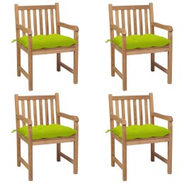  Krzesła ogrodowe z jasnozielonymi poduszkami, 4 szt., tekowe