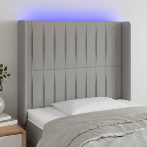  Zagłówek do łóżka z LED, jasnoszary, 103x16x118/128 cm, tkanina