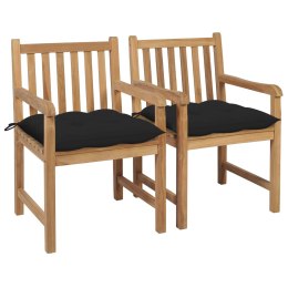  Krzesła ogrodowe z czarnymi poduszkami, 2 szt., drewno tekowe