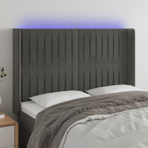  Zagłówek do łóżka z LED, ciemnoszary, 147x16x118/128cm, aksamit