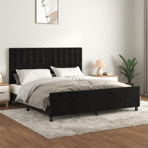  Rama łóżka z zagłówkiem, czarna, 180x200 cm, aksamitna