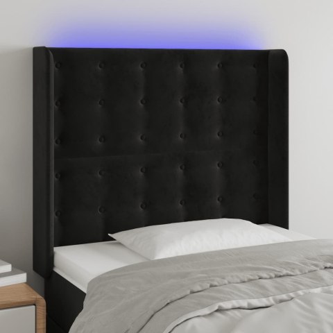  Zagłówek do łóżka z LED, czarny, 93x16x118/128 cm, aksamit