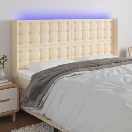  Zagłówek do łóżka z LED, kremowy, 183x16x118/128 cm, tkanina