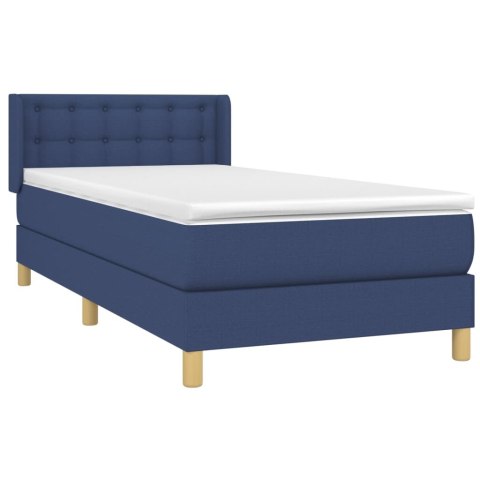  Łóżko kontynentalne z materacem, niebieskie, tkanina, 90x200 cm