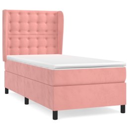  Łóżko kontynentalne z materacem, różowe, aksamit, 100x200 cm