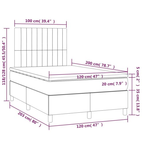  Łóżko kontynentalne, materac i LED, niebieski aksamit 120x200cm