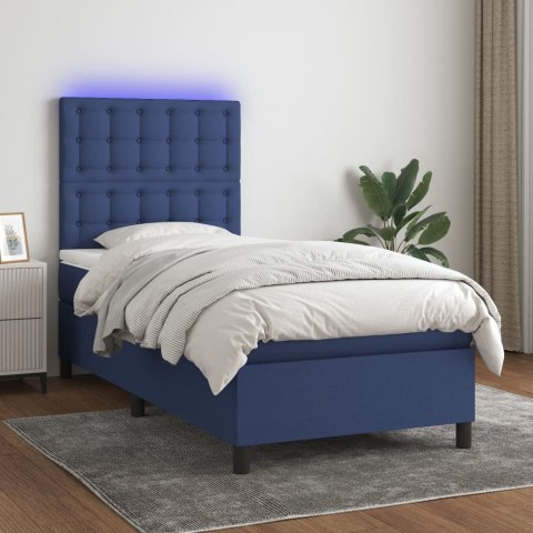  Łóżko kontynentalne z materacem, niebieskie, 100x200cm, tkanina