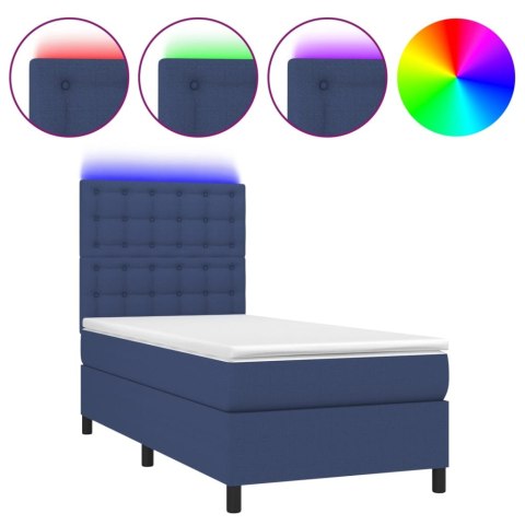  Łóżko kontynentalne z materacem, niebieskie, 100x200cm, tkanina